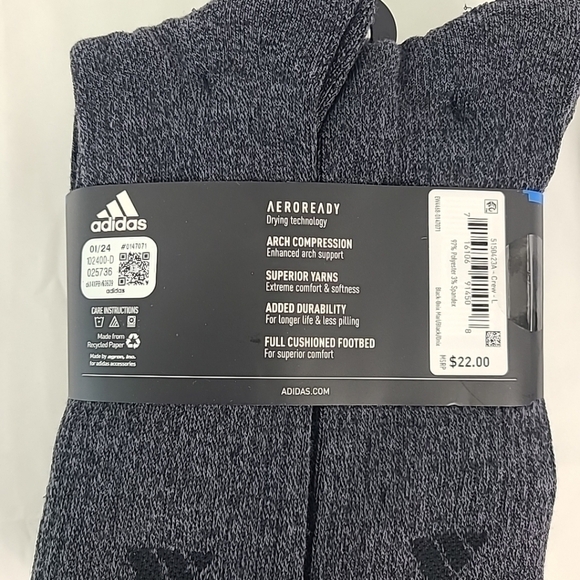 Adidas Men's Cushioned Crew Socks Arch Compression Secure Fit 6-Pair Sz 6-12 - Picture 5 of 5